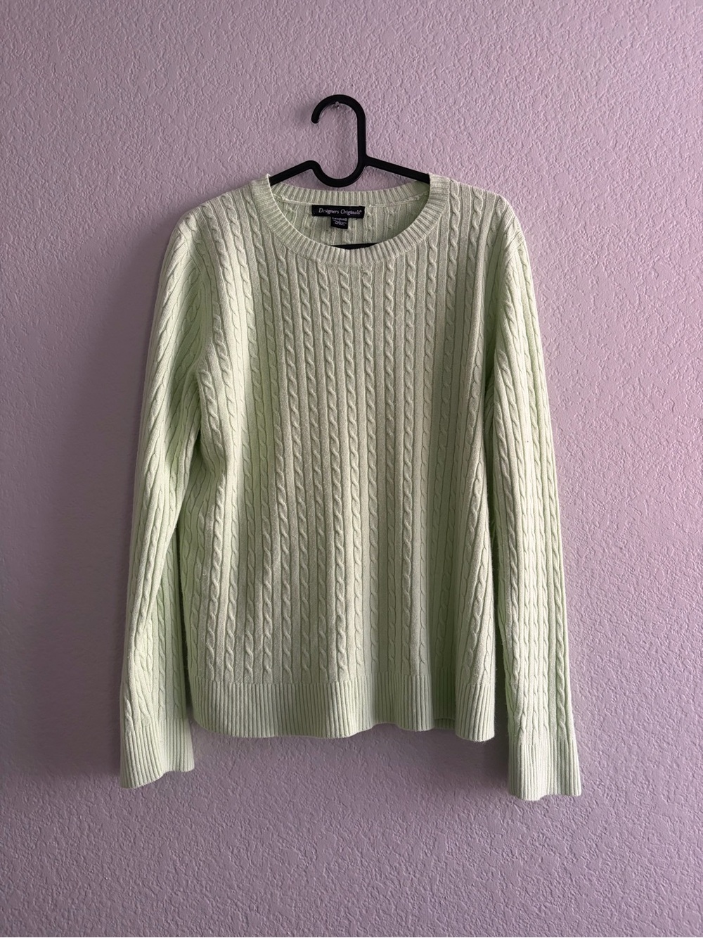 Designers Originals Cable Knit Crewneck Sweater - Light Green